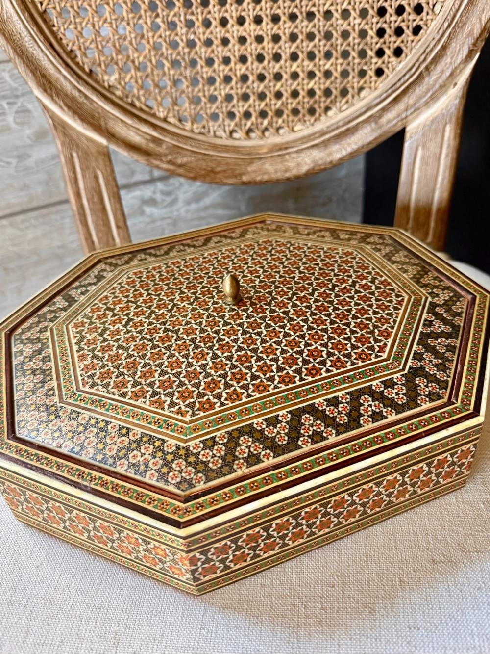 Vintage Persian Khatam Kari Wooden Jewelry Trinket Box- Micro Mosaic Marquetry